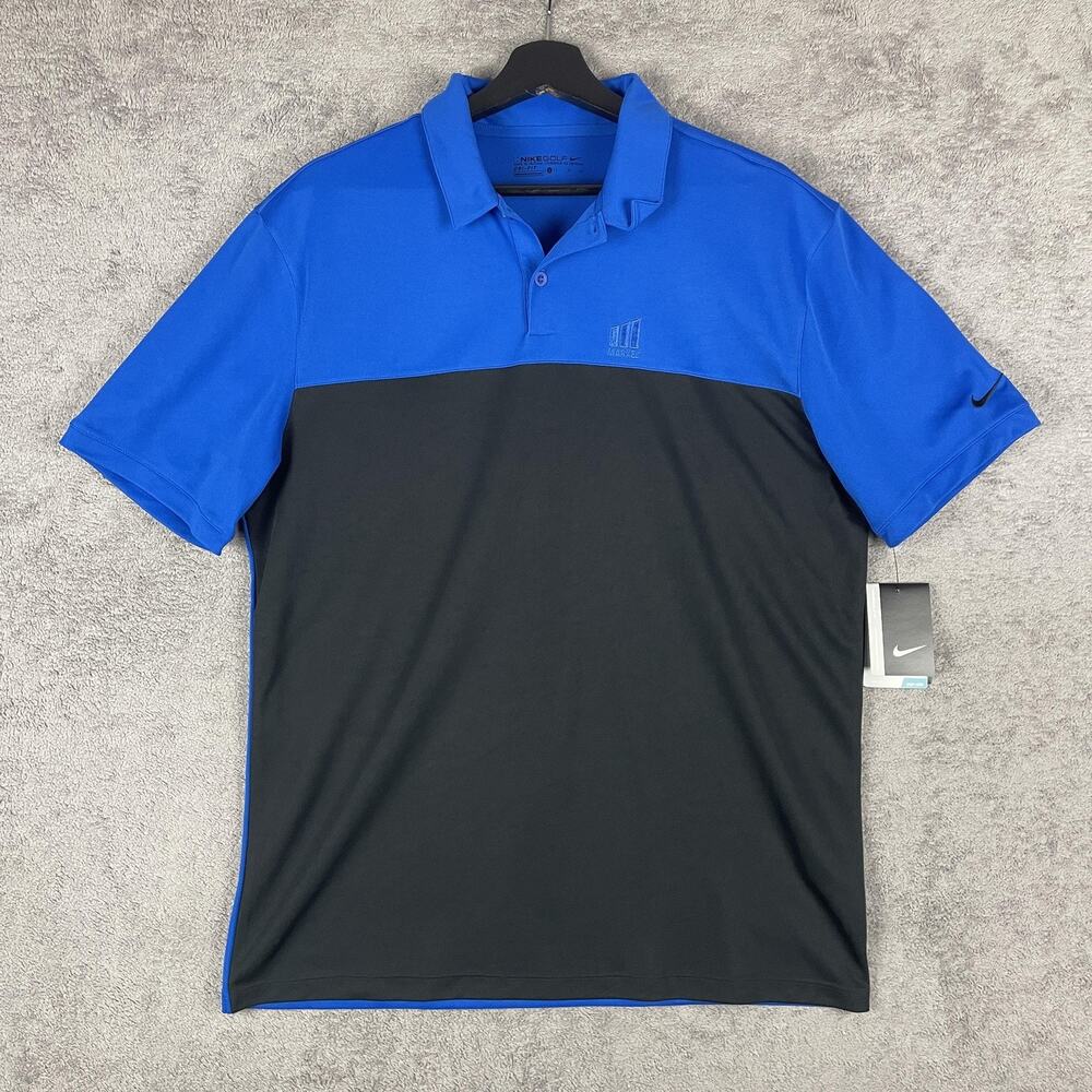 Nike Golf Polo Shirt Mens Large Blue Black Dri-Fit Performance Markel Logo New